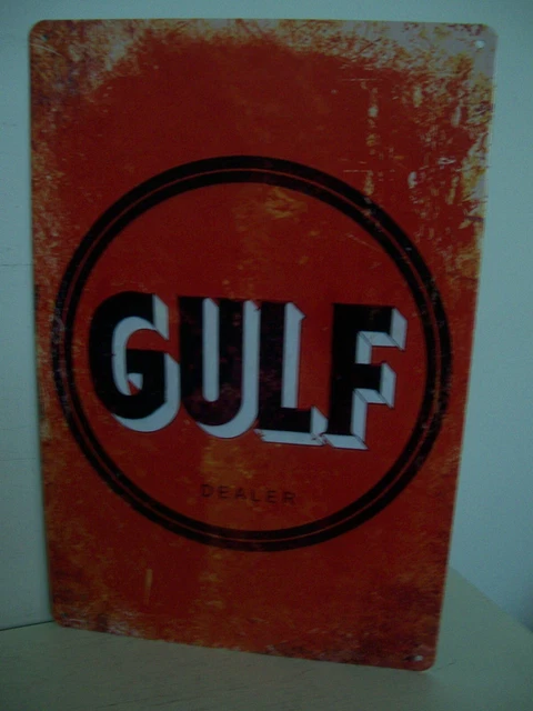 Vintage Retro Design Classic Gulf Dealer Petrol Oil Tin Sign Garage Mancave Shed