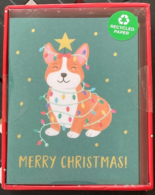 16 Count~CORGI Pup DOG Merry Christmas Boxed Cards FREE SHIP Holidays NEW