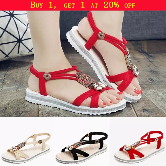 Ladies Sandals Summer Shoes Comfy Peep Toes Womens Elastic Strappy Bling  Size