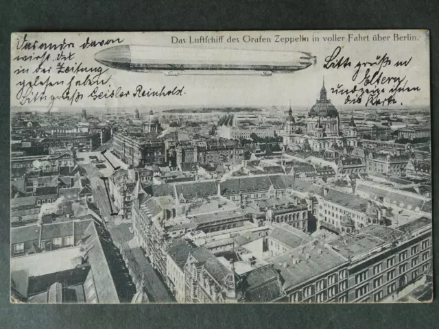 Berlin 1909 Das Luftschiff d Grafen Zeppelin in voller fahrt über Berlin Karte