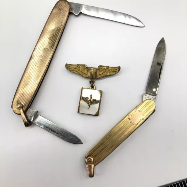 1/20 10K Gold Filled WWII  Army Flyers Wings Sweetheart Locket & Knives