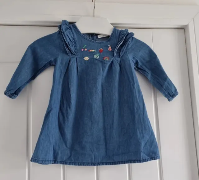 Next Girls Denim Dress Age 9-12 Months, embroidered detail