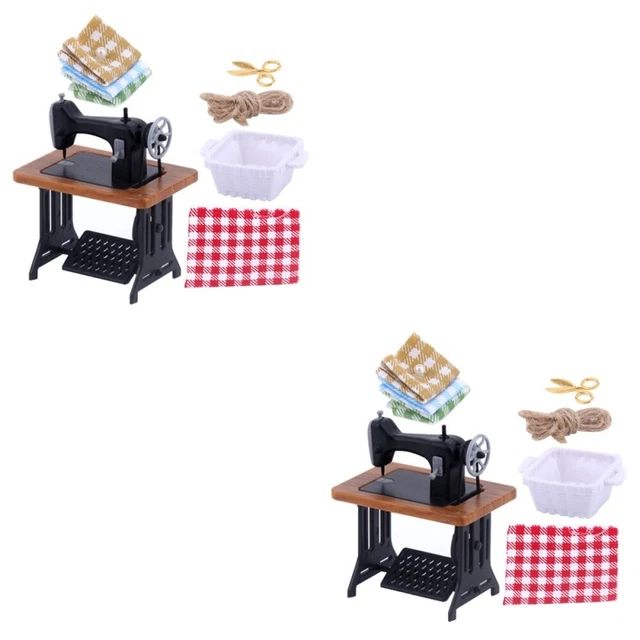 2 SETS TINY Scale Sewing Machine Model Vintage Dollhouse Furniture £12.