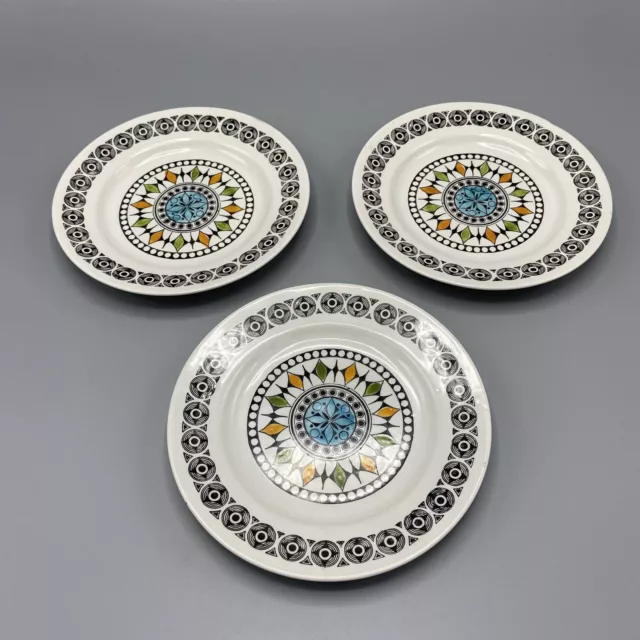 Retro IRONSTONE BROADHURST SIDE PLATES x 3 Kathie Winkle Roulette England 6.5"