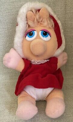 Vtg 1987 Henson Associates Inc Baby Miss Piggy Red Bonnet & Dress Plush Toy