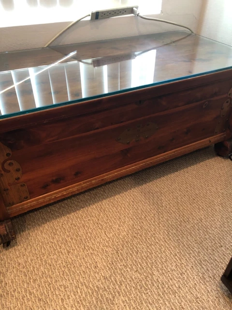 Antique vintage cedar chest with Removable custom glass