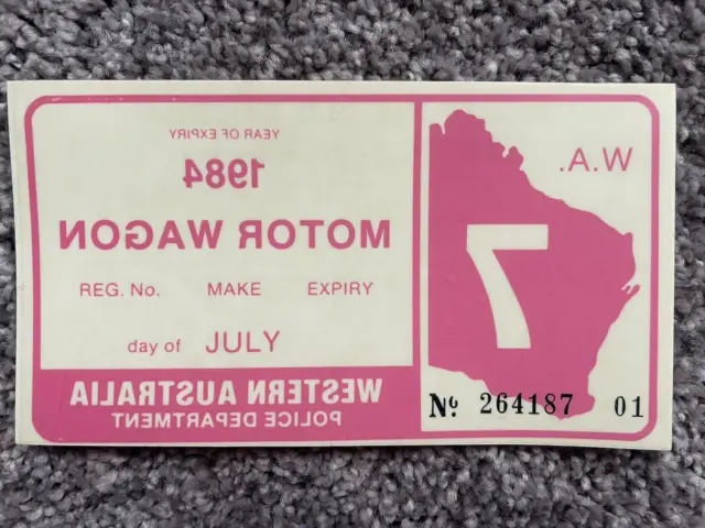 Original & Vintage ~ WA Registration Label ~ Unused ~ July 1984 ~ Motor Wagon
