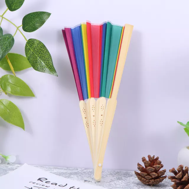 Portable 3Pcs Rainbow Hand Folding Fans, Bamboo Fans Japanese Style