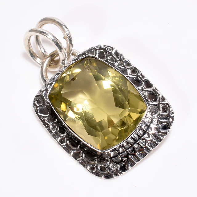 Lemon Topaz Vintage Style Handmade 925 Sterling Silver Pendant 1.6" GSR-3852