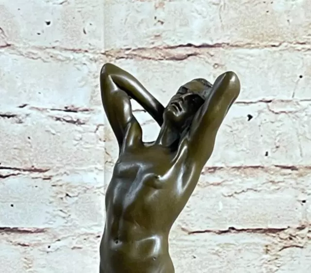 Signed Bronze Statue Gay Art Deco Nude Sculpture Figurine Marble Base Art Figure