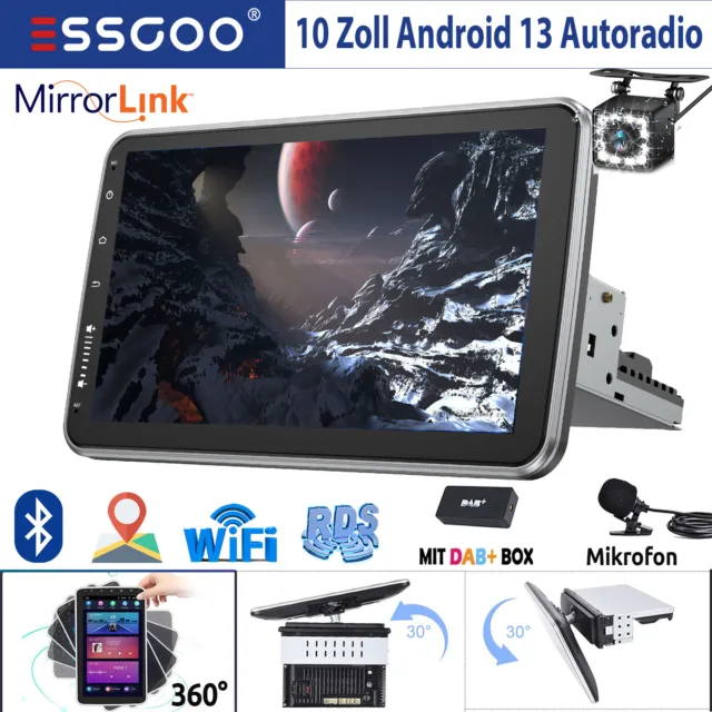 1 DIN 10" Autoradio DAB+ Android 13 Drehbar 360° GPS Navi WIFI Bildschirm Kamera