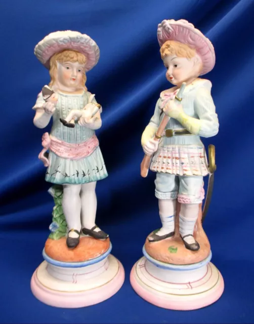 FINE FRENCH BISQUE PORCELAIN BOY & GIRL FIGURES 17"h