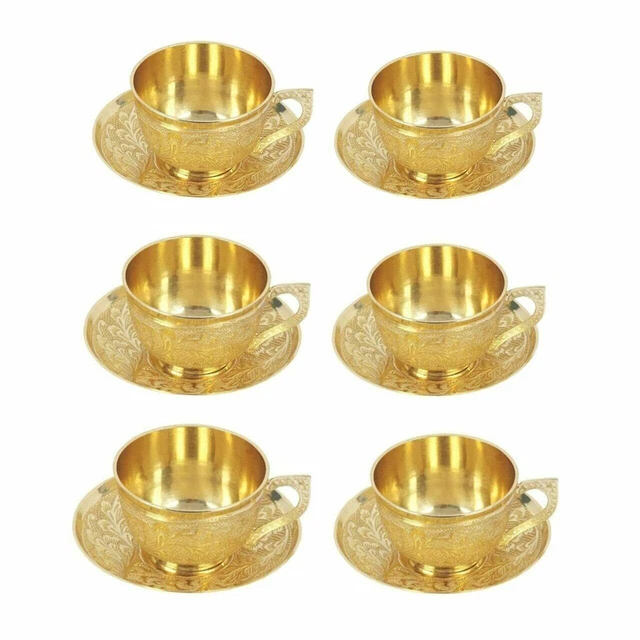 Tasse à thé et soucoupe en laiton massif - 130 ml (lot de 6)