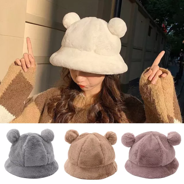 Mujer Esponjoso con Peluche Cubo Sombrero Invierno Cálido Oso de Piel Sinté <