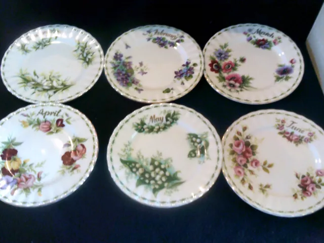 Royal Albert  Flower of the Month 6 Tea Plates  January to June
