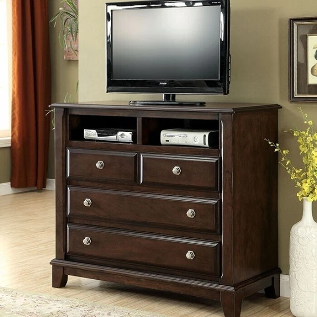Wooden Media Chest With 4 Drawers, Brown Cherry Brown 4-drawer