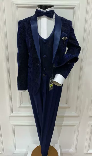 Brand New Boys 5 Piece Navy Suit Formal Party Wedding Suit Size 1 To 13 Years