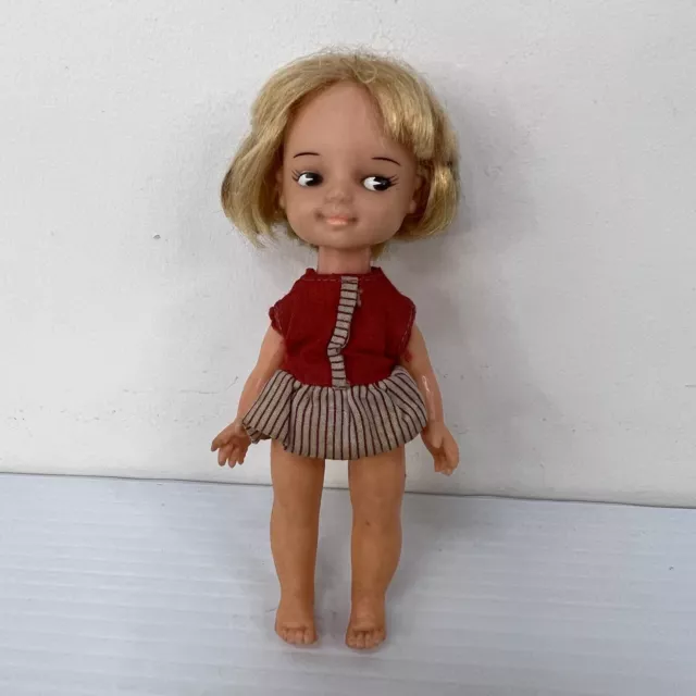 Vintage 1960s Perfekta 5" / 12cm Blonde Doll Side Eye Glance w/ Red Dress