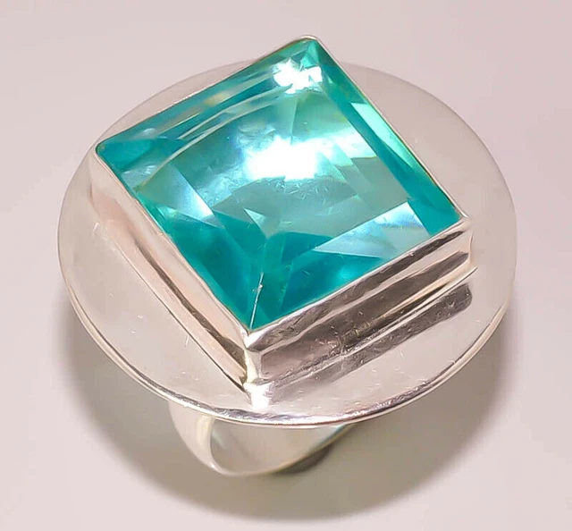 Blue Topaz Faceted Quartz Gemstone Jewelry 925 STERLING SILVER PLATED RING 6