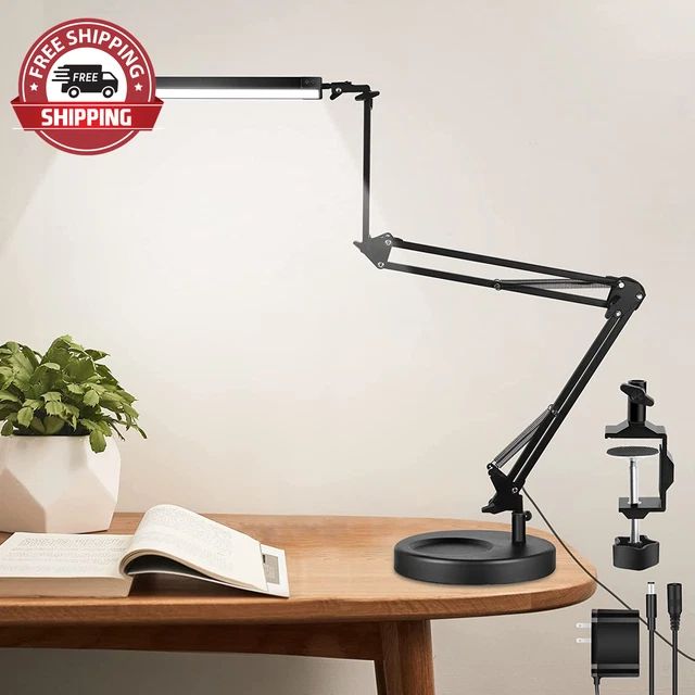 LED Desk Lamp with Clamp and round Base, 24W 102 LED Eye Caring Table Lamp with
