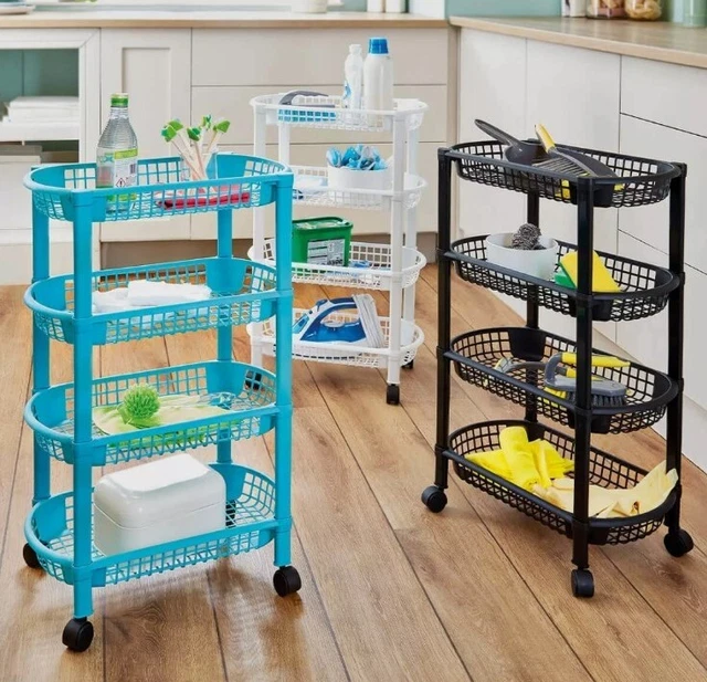 Carro utilitario de cocina de 4 niveles de almacenamiento rodante H73 cm blanco nuevo