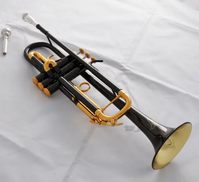 Prof Black Nickel Gold Bell Bb Trumpet horn Engraving Bell 2 Mouthpiece W/Case