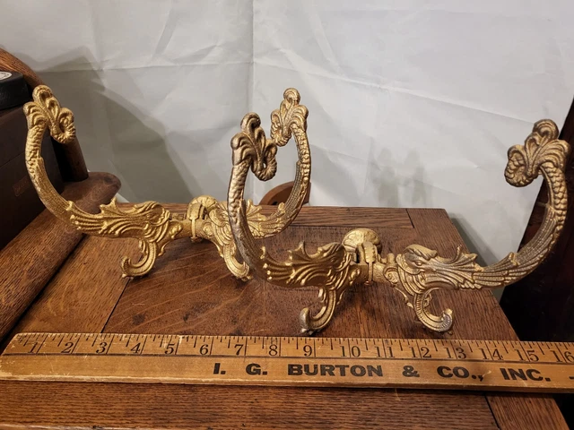 Pair Victorian Large Iron Double Arm Hall Tree Coat Mirror Hat Hooks
