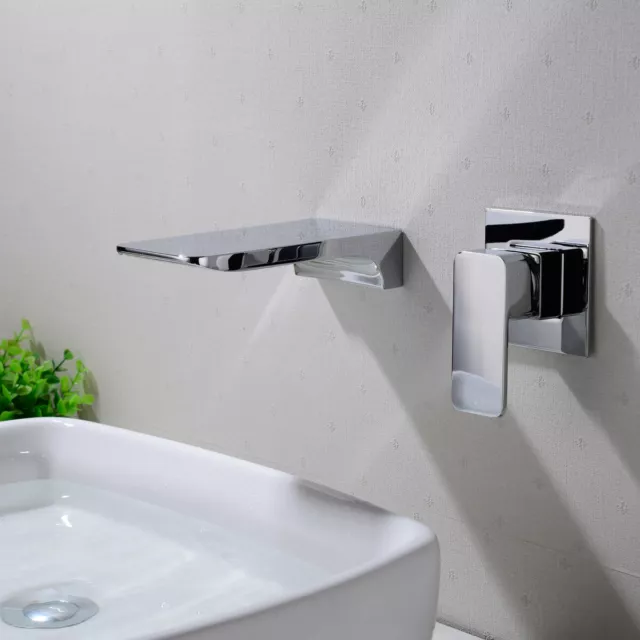 Bathroom Brass Wall Mounted Waterfall Spout Sink Faucet Basin Mixer Taps UK