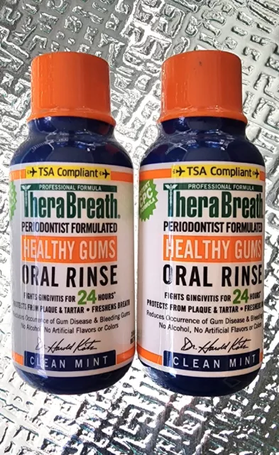 TheraBreath Fresh Breath Mouthwash.  Mild Mint.  (2) Travel Sizes 3 Fl Ozs Each.
