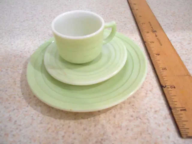 Vintage Hazel Atlas Children's Dish  Plates Cup Milk Glass Color Green