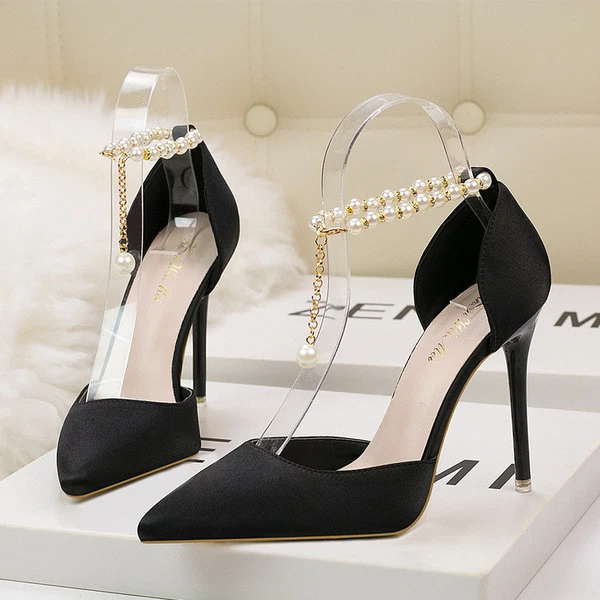 Éscarpins Sandales Femmes 10 CM Élégant Stiletto Noir Cuir Synthetique 9638