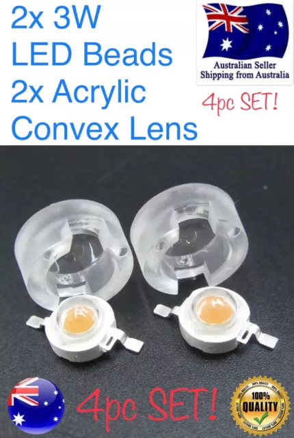 2x 3W SMD LED Bead Chip Module Cool/Warm White  +2x Acrylic Convex Lens 4pc SET!