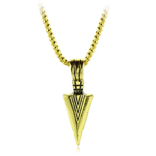 Mens Stainless Steel Black Gold Silver Arrowhead Arrow Pendant Necklace 24"