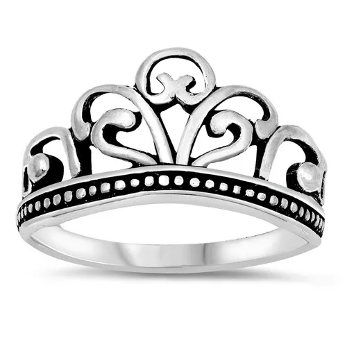 Oxidized Crown Tiara Princess King Ring .925 Sterling Silver Band Sizes 4-10 NEW