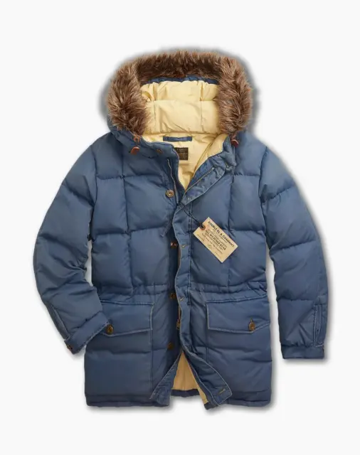 RRL Ralph Lauren Acolchado 1950's Azul Chaqueta Parka Piel Hombre Grande L