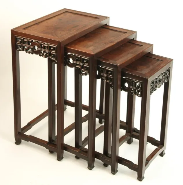 Chinese Rosewood Carving 4-Set Nesting Tables