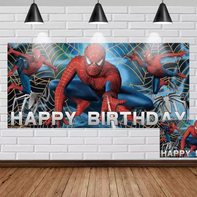 Spiderman Happy Birthday Banner Party Supplies Backdrop Boys Cartoon