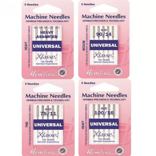 Hemline Universal Sewing Machine Needles Heavy, Fine, Medium, Titanium