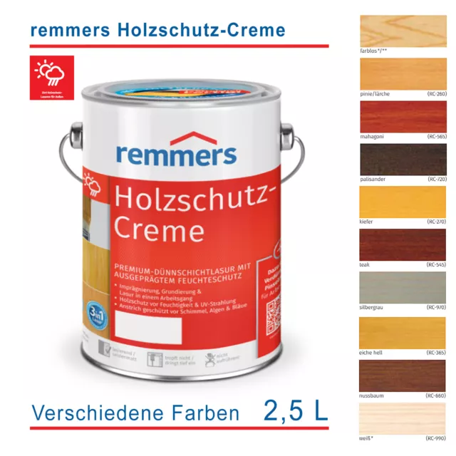 Remmers Holzschutz-Creme 2,5 L Holz Lasur für Außen alle Farben