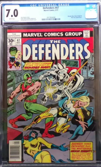 Defenders #47, CGC 7.0 FN/VF, 1st Moon Knight Team-up; Hulk, Valkyrie, Zodiac