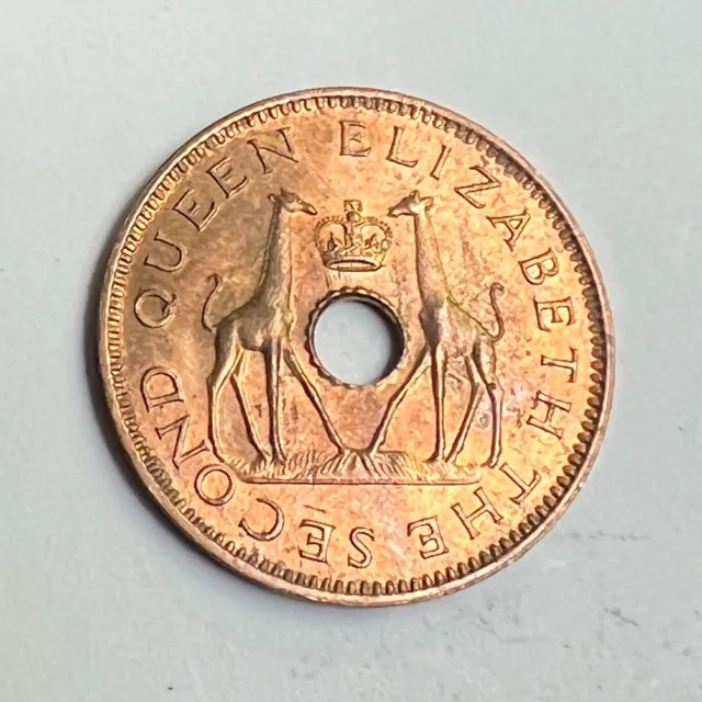 1958 Rhodesia & Nyasaland 1/2 Penny, QEII & Giraffes, KM#1, UNC
