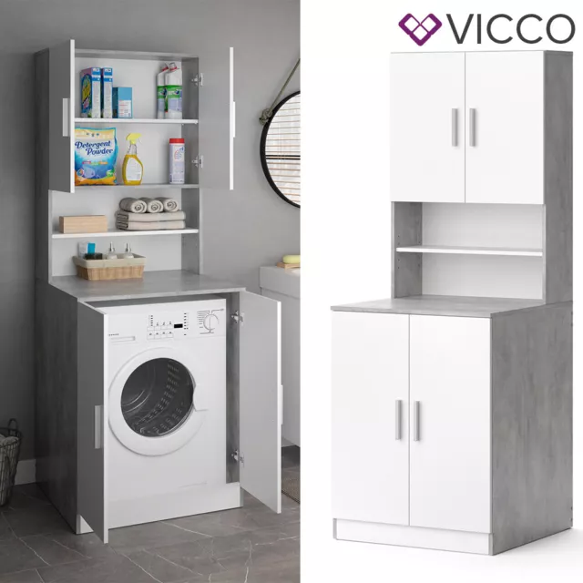 Armario para lavadora Hormigón-blanco Mueble de baño estructura superior Vicco