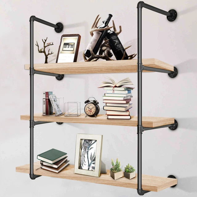 RUSTIC INDUSTRIAL PIPE Wall Mounted Floating Shelf Rack Storage