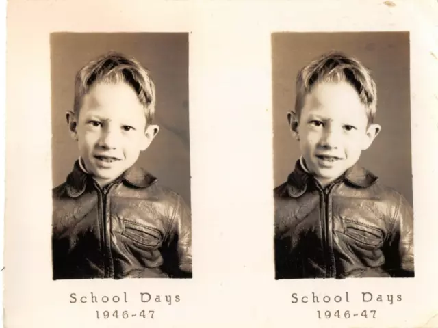 Little Boy Leather Jacket School Day Portrait Vintage Black White Snapshot Photo