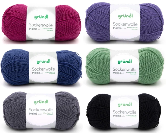 100g Gründl Sockenwolle Malmö uni - 4-fach Sockenwolle Garn Stricken (44,90€/kg)