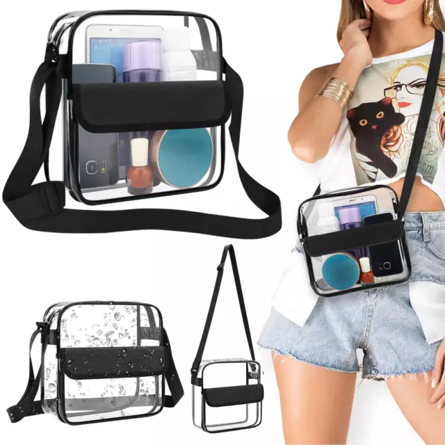 Clear Transparent Tote Bag PVC w/Zipper Stadium Approved Handbag Purse Crossbody