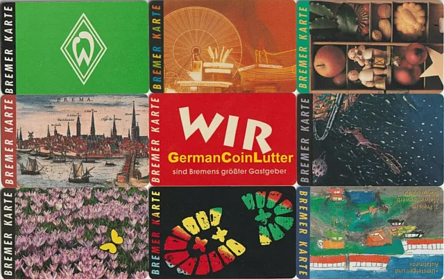 9 x Bremer Karten BSAG von 10/1986 bis 03/1995 RS. mit Marken (KM004)