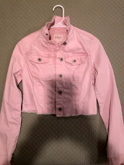 Jessica Simpson Distressed Pink Frayed Denim Jean Jacket: Women's, Size Small