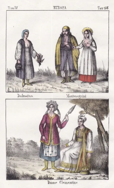 Dalmatia Montenegro Balkan Costumes Traditional Costumes Lithography 1840
