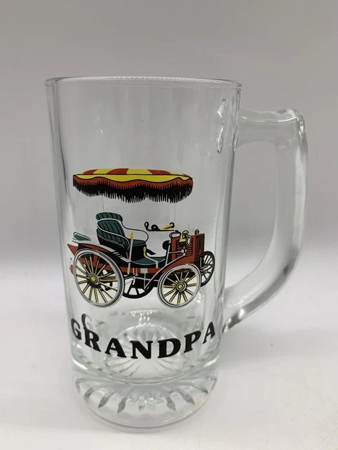 Vintage Glass Beer Mug Stein Antique Daimler Car Grandpa  Man Cave Liquor Bar